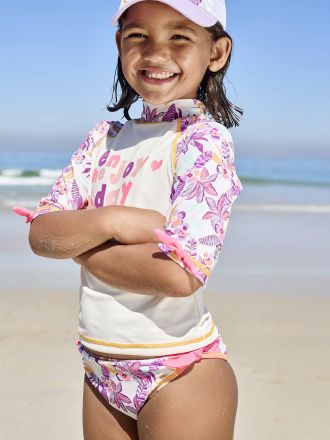 Vertbaudet M&auml;dchen UV-Set: Shirt & Badehose wollwei&szlig;