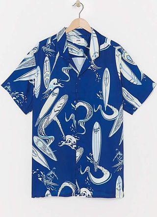 Jacamo Surf Board Print Cuban Collar Shirt