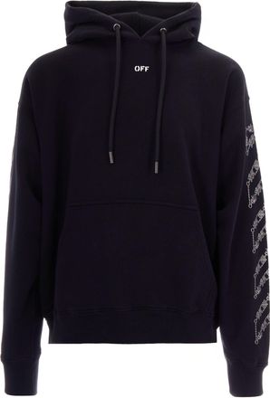 Off-white Pullover Hoodie with Chain Arrow Motifs and Drawstring Hood
