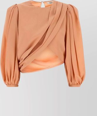 Chloé draped top with balloon sleeves and keyhole