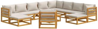 vidaXL Set muebles jardín 12 pzas madera maciza y cojines gris claro Vidaxl