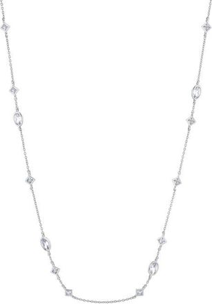 Crislu Princess & Oval Cubic Zirconia Station Chain Necklace in Pure Platinum /Clear Stone at Nordstrom, Size 16 In