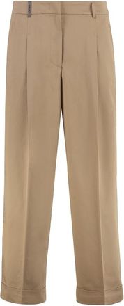 PESERICO Cotton Stretch Broek met Elastische Tailleband - Dames - Straight fit broeken - Beige - S - Katoen - Broeken