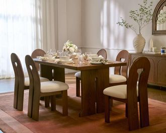 Castlery Tan France Avan Dining Table, 71 Brown, Solid Oak Legs, 5-Layer Bonded Wood, Castlery