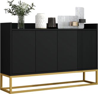 STILVORA Aparador Con 4 Puertas, 2 Estantes Ajustables Y Apertura Por Presi&oacute;n, En Tablero De Part&iacute;culas, Negro 120&times;30&times;80 Cm
