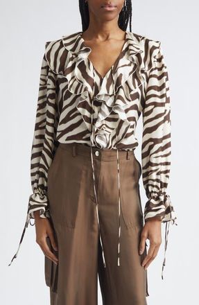 Toccin Pia Print Ruffle Top in Natural Zebra at Nordstrom, Size Small