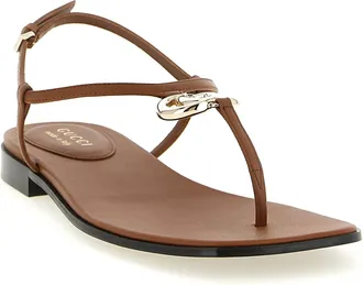 Gucci Womens Brown Calfskin Flat Sandals