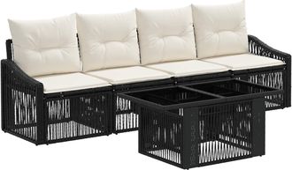 vidaXL Conjunto De Sof&aacute;s De Jard&iacute;n 5 Uds. Negro Y Blanco Crema Vidaxl