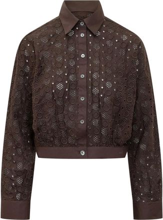 Pinko Charita Cropped Shirt - Dames - Overhemden - Bruin - XS - Katoen - Overhemden