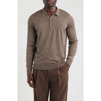 John Smedley Cotswold Wool Polo Sweater in Mushroom at Nordstrom, Size Xx-Large