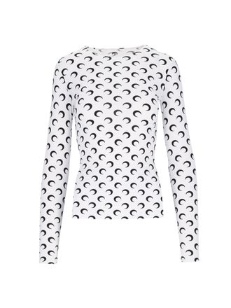 Marine Serre White Moon Logo Fitted Long-Sleeve Top
