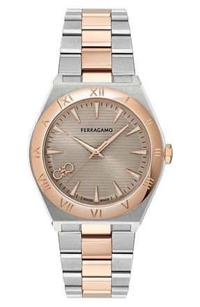Ferragamo Vega Upper East Two-Tone Bracelet Watch, 40mm in Two Tone at Nordstrom