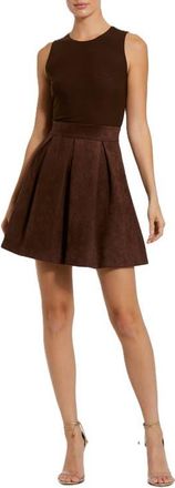 Mac Duggal Sleeveless Mesh And Suede A Line Mini Dress in Chocolate at Nordstrom, Size 12
