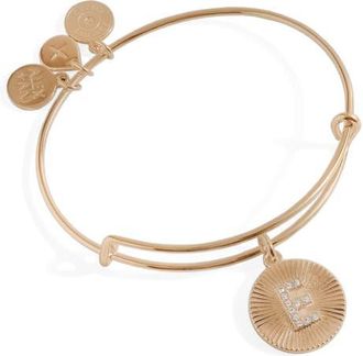 Alex and Ani Pave Starburst Texture Initial Bangle Bracelet in Gold - E at Nordstrom