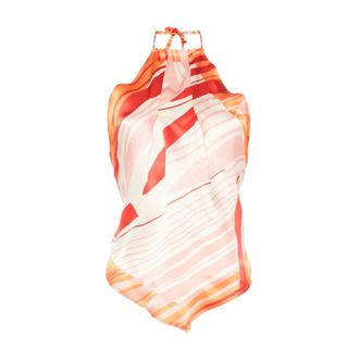 Raquel Diniz Sleeveless Tops, female, Orange, Size: S Silk Scarf-effect Top