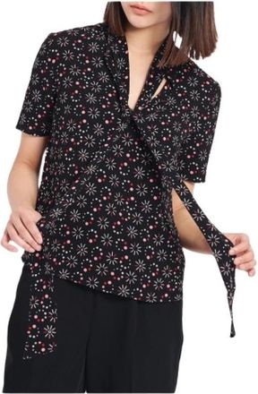Emporio Armani Korte Mouw Bloemen Blouse - Dames - Blouses - Zwart - S - Polyester - Overhemden