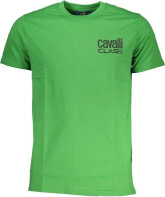 Cavalli Groen Katoen Bedrukt Logo T-Shirt - Heren - T-shirts - Groen - 2XL - Katoen - Tops