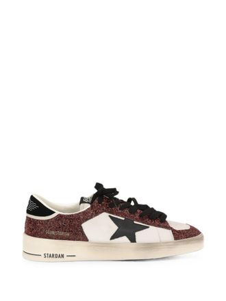 Golden Goose Low-Top Sneakers with Burgundy Glitter Accents