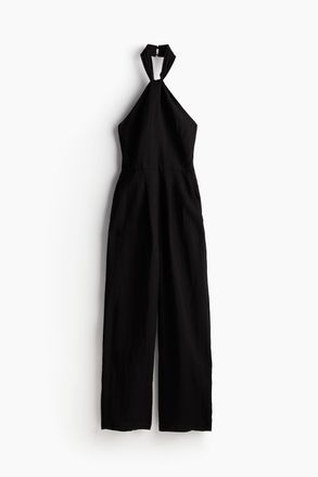 H&M Neckholder-Jumpsuit mit Knotendetail - Schwarz