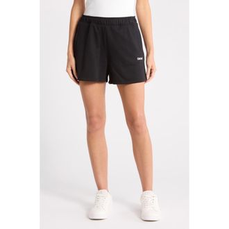 DKNY Metallic Logo High Rise French Terry Shorts in Black at Nordstrom Rack, Size X-Large