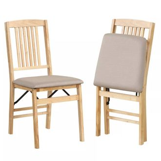 Costway Costway Folding Dining Chairs Set of 2 Foldable Upholstered Kitchen Chairs in Beige