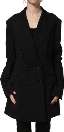 Dolce & Gabbana Womens Black Double Breasted Crepe Blazer Jacket Nylon Elastane Clothing