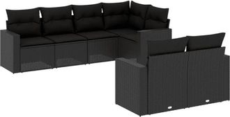 vidaXL Vidaxl - Set De Comedor De Jard&iacute;n 7 Pzas Y Cojines Rat&aacute;n Sint&eacute;tico Negro