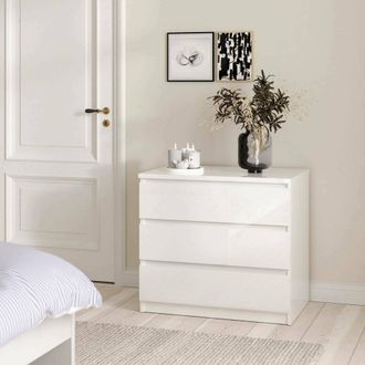 Dmora Cajonera Con Tres Cajones, Color Blanco Brillante, 77 X 70 X 50 Cm, Con Embalaje Reforzado - Dmora