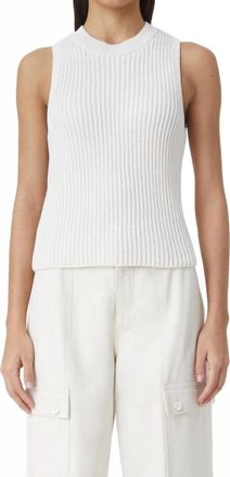 Closed Sleeveless Knit Rib Top In Ecru
