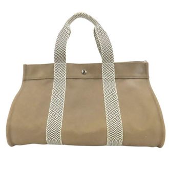 Herm&egrave;s Kara Beige Ivory Cotton Canvas Pouch Tote Bag (Pre-Owned)