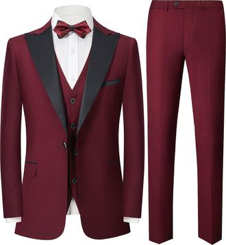 AlltheMen 3-delig rood pak met &eacute;&eacute;n knoop, slim fit