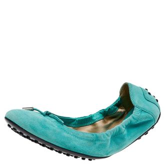Tod's Tods Mint Green Suede Bow Scrunch Ballet Flats