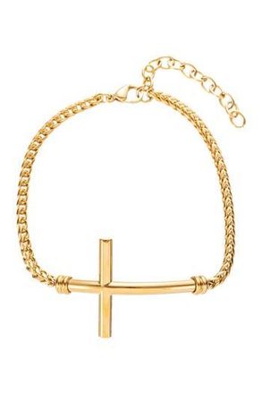 Eye Candy Los Angeles Carson Cross Titanium Chain Link Bracelet in Gold at Nordstrom Rack