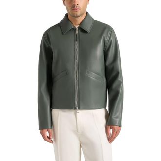 Mani&egrave;re De Voir Yves Minimal Leather Jacket in Dark Sage at Nordstrom, Size Xx-Large
