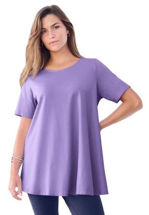 Roaman's Plus Size Ultimate Cotton Crewneck Short Sleeve Swing Tee in Vintage Lavender at Nordstrom, Size Medium