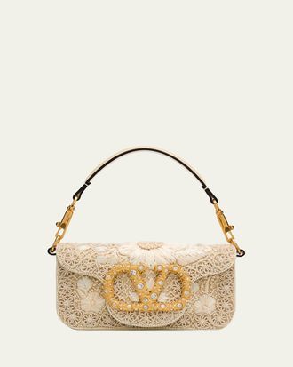 Valentino Garavani Loco Small Beaded Embroidered Moire Top-Handle Bag