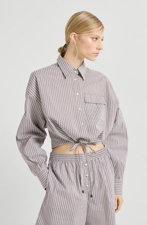 Brunello Cucinelli Striped poplin shirt in Bordeaux at Nordstrom, Size 3X-Large Eu