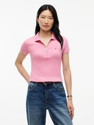 Tommy Hilfiger Womens Slim Fit Zip Polo - Mystic Pink - XXL