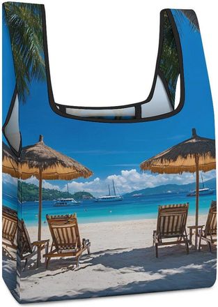 Generic Palm Trees Oceanside in Boracay Island Shopping Bag Reusable Grocery Tote Bag Foldable Handbag for Travel Picnic