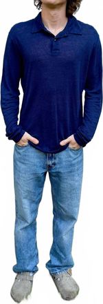 Hartford Linen Long Sleeve Polo In Navy Blue