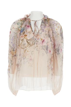 Zimmermann Billowing Blouse with V-Neckline and Rouleau Tie