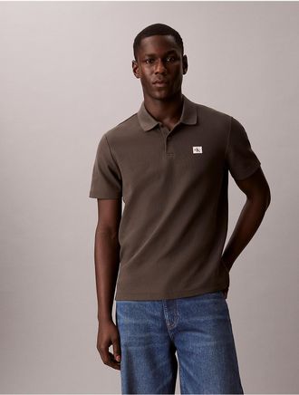 Calvin Klein Mens Woven Monologo Classic Polo Shirt - Brown - L