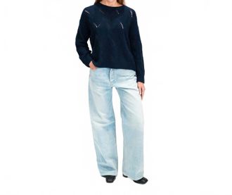 Sablyn Gia Slouchy Cable Knit Crewneck Sweater In Midnight Navy