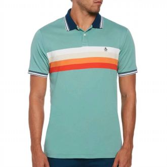 Original Penguin Interlock Chest Stripe Polo Shirt In Oil Blue/green