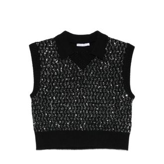 Patrizia Pepe Truien & Vesten, Dames, Zwart, M, Pailletten, Gebreid Vest met Pailletten