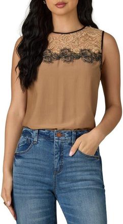 Wit & Wisdom Lace Trim Sleeveless Top in Butter Toffee/black Multi at Nordstrom, Size X-Large