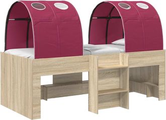 vidaXL Cama Con T&uacute;nel 3 Uds. Roble Sonoma Y Rojo Madera De Ingenier&iacute;a Vidaxl