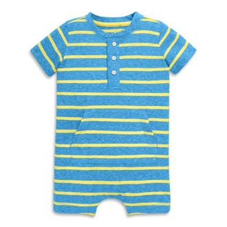 primary Baby Heathered Henley Shortie In Stripe in Cornflower Banana Stripe at Nordstrom, Size 18-24M