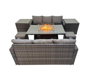 Fimous Garden Outdoor Rattan Furniture Set with 2 Small Stools 2 Side Tables in Dark Grey