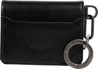 Dolce & Gabbana Zwarte leren logo reli&euml;f sleutelhanger kaarthouder - unisex - Portefeuilles - Zwart - ONE Size - Leer - Accessoires